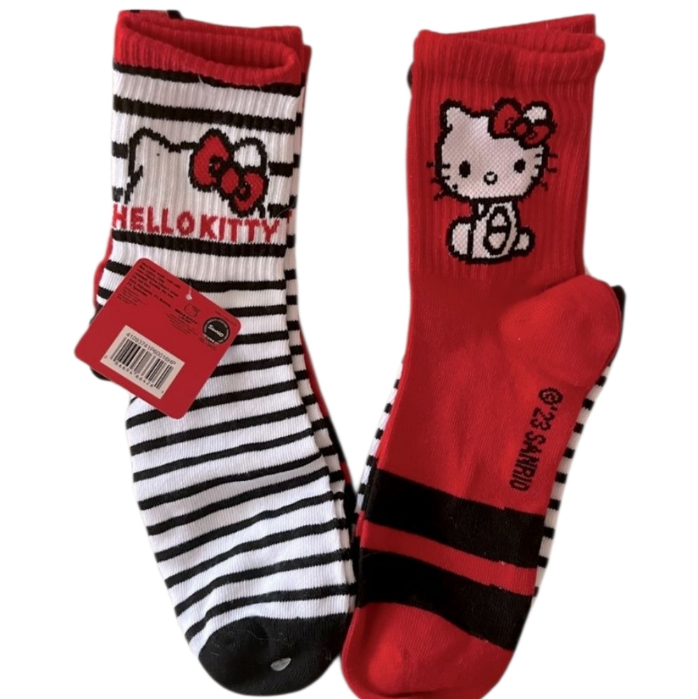 Hello Kitty Red and Black Striped Socks - 2 Pairs